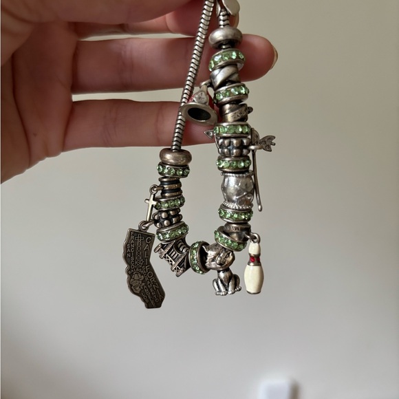 Pandora Jewelry - Pandora 925 Sterling Silver Charm Bracelet with Green Crystal Accents